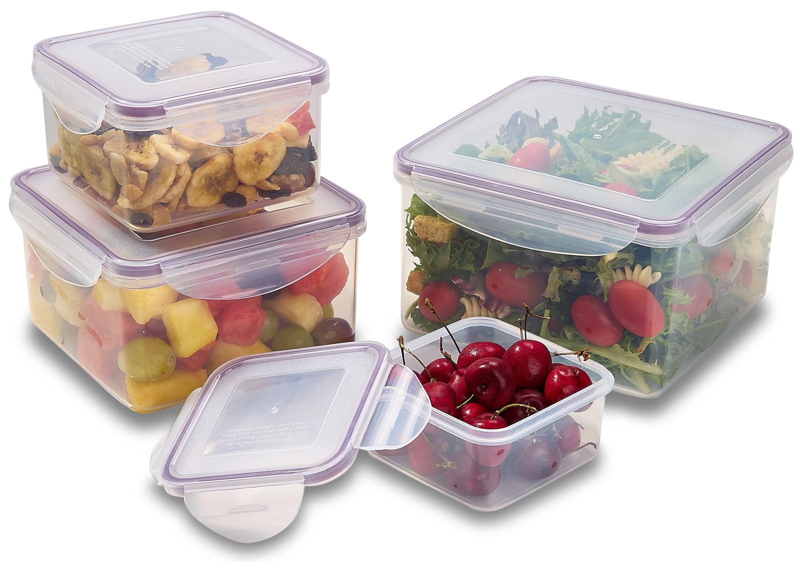 Set of 4 Square Food Storage Containers Snap Lock Leakproof Silicone Seal