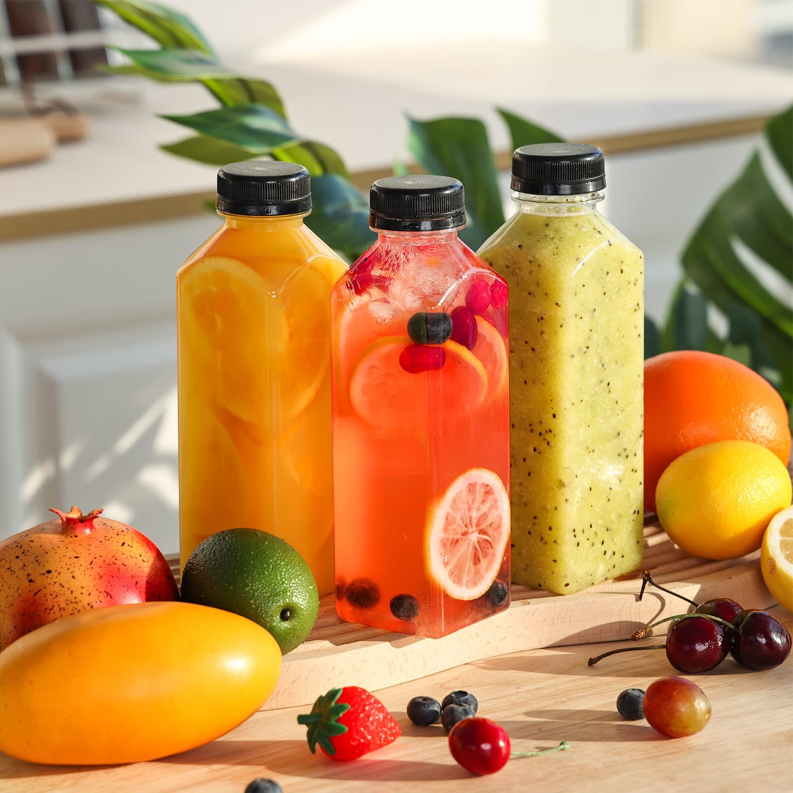 128Pcs 16Oz Plastic Juice Bottles with Caps, Bulk Clear Reusable Juicing Bottles