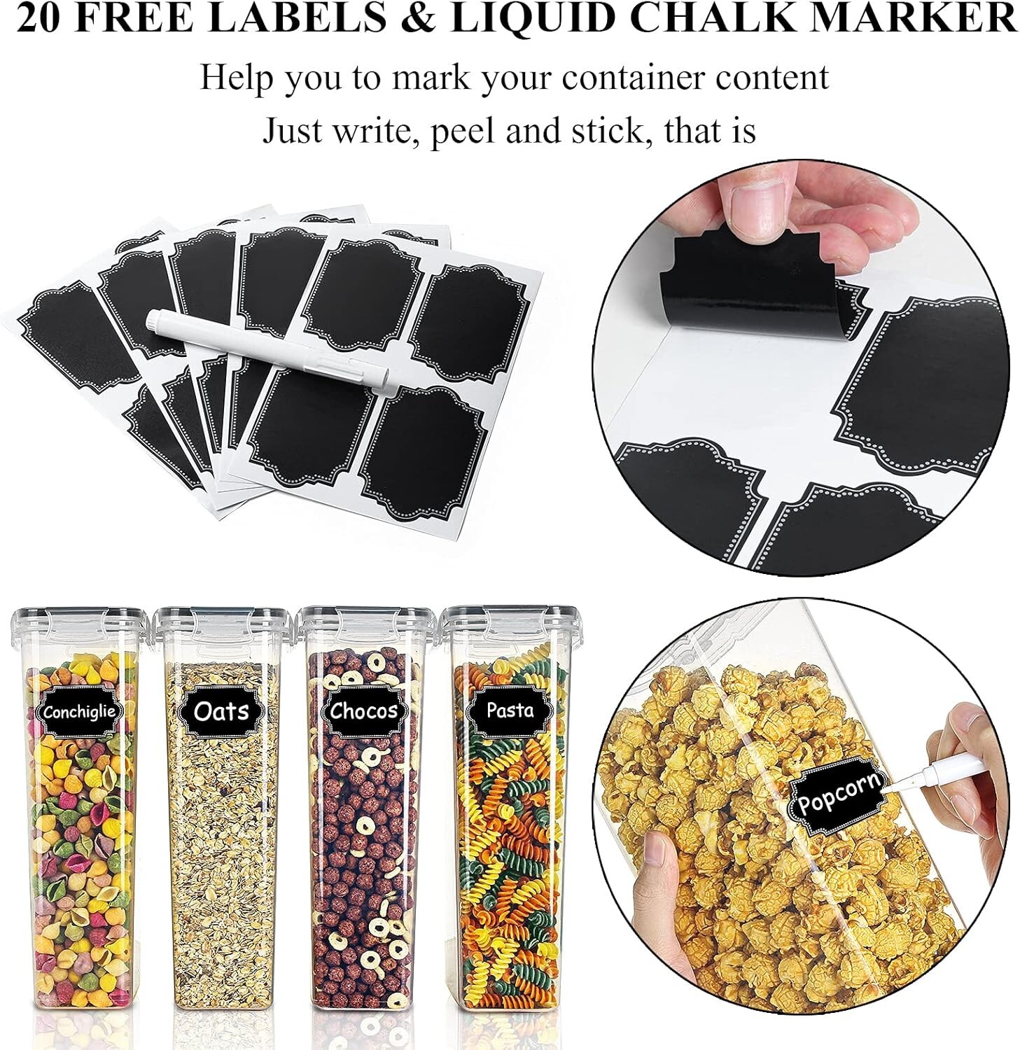 9Pcs Airtight Food Storage Container 2.8L for Sugar, Flour, Snack, Baking Supply