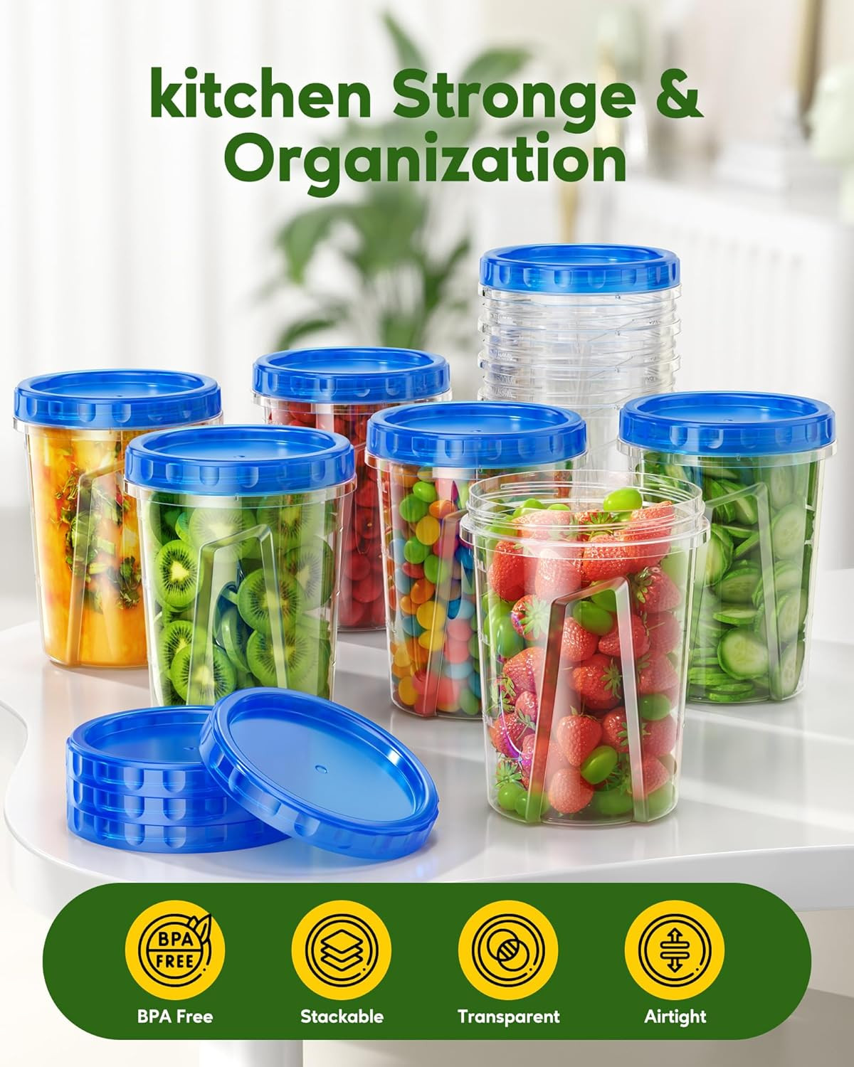 10 Pack-33Oz Freezer Storage Containers Set Plastic Food Twist Top Lids BPA Soup