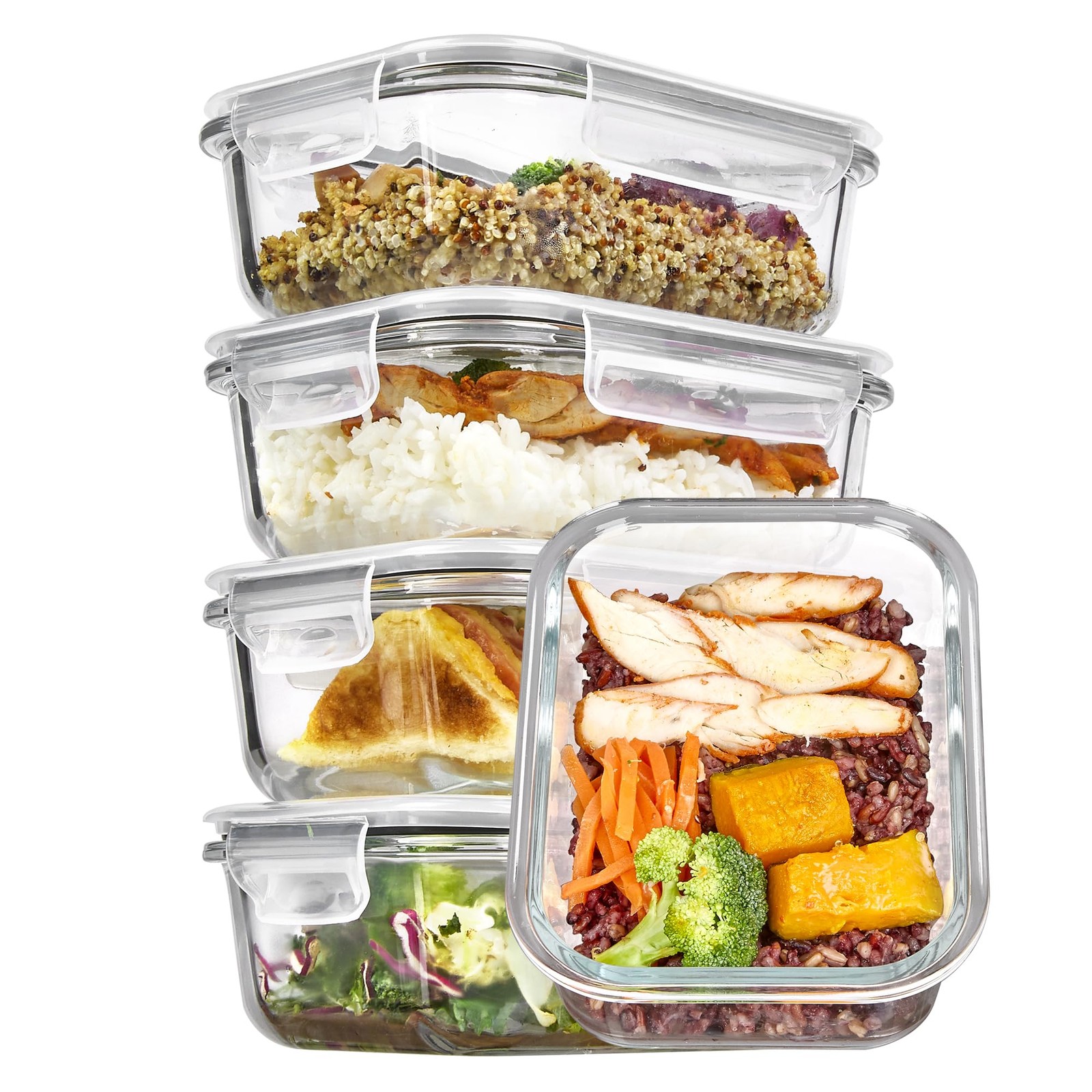 5Pack 22oz Glass Storage Containers with Lids, Glass Meal Prep Food Container…