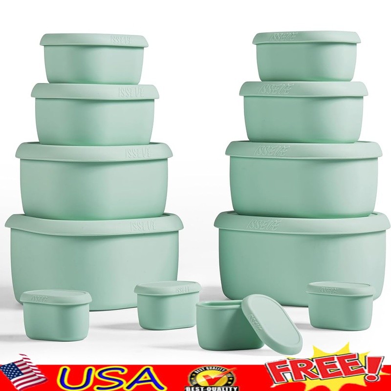 Nesting Silicone Food Storage Containers Set Airtight Leakproof Meal Prep 12pcs