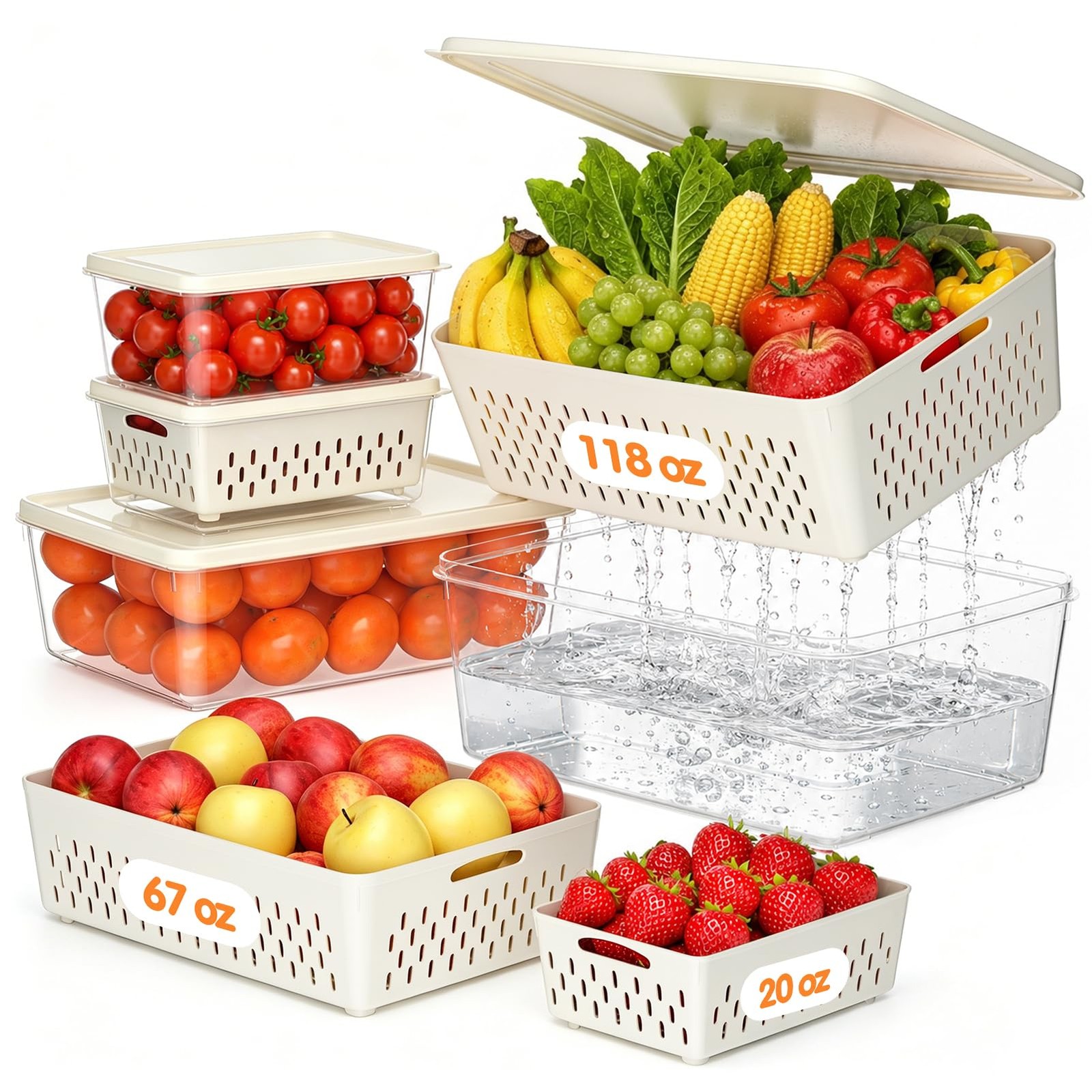 Fruit Storage Containers For Fridge Food Removable Colander Produce Saver 4PK