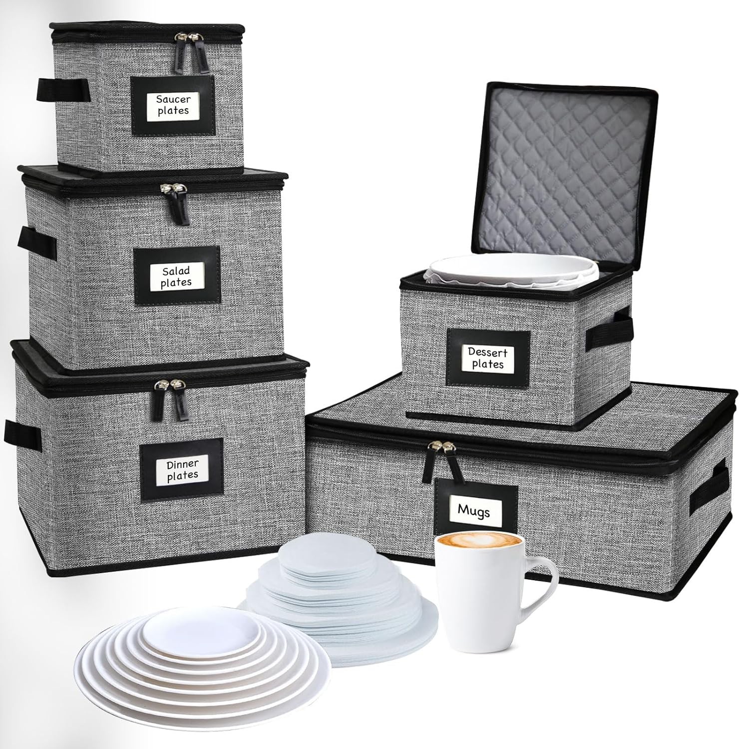5 PACK China Storage Containers-Quilted Mug and Moving Dark Grey