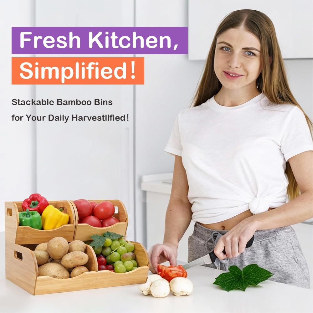 Stackable Pantry Organizer – 3-Piece Storage Basket Set for Potato, Onion & K…