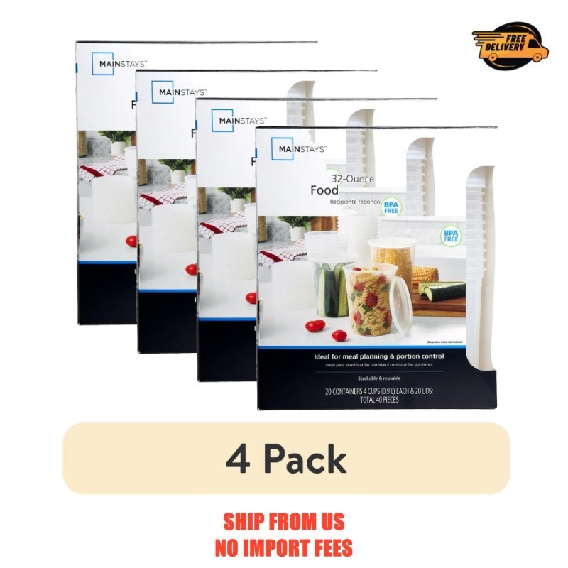 (4 pack) Mainstays 40 Piece 32oz Plastic Deli Container, Ideal Use for Meal Pre
